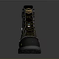 High Top Work Boots With Brown Upper Yellow Laces And Gray White Sole