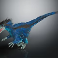 Realistic Feathered Blue Dinosaur Character 3D Model With Vibrant Plumage And Open Mouth
