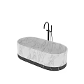Modern White Marble Bathtub With Gray Veins Black Base And Faucet