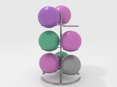 Colorful Fitness Exercise Balls For Balance Training On Multilayer Metal Storage Rack 3d model