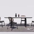 Modern Round Dining Table Set with Woven Back Black Chairs on Gray Rug 3d model
