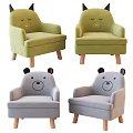 Cute Bear Shaped Single Sofa with Wooden Legs Green and Gray Bear Face Design