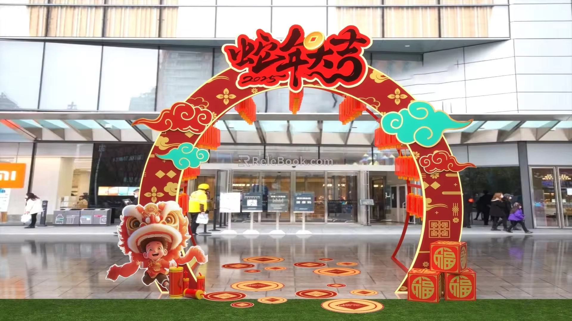 Guofeng National Tide New Year Arch Year of the Snake Spring Festival Shopping Mall Door Head Corridor Luminous Lantern Xiangyun Lantern Copper Coin Paste 3d model