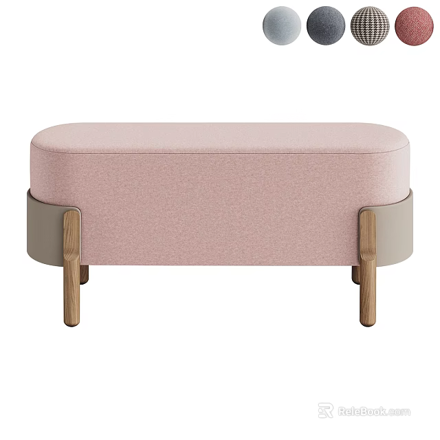 Pink Upholstered Sofa Bench With Wooden Legs And Gray Side Accents Modern Living Room Furniture 3d model 