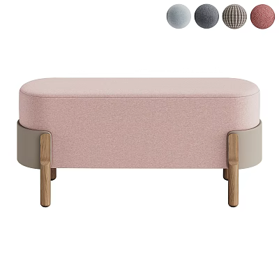 Pink Upholstered Sofa Bench With Wooden Legs And Gray Side Accents Modern Living Room Furniture 3d model
