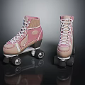 Pink Roller Skates With White Laces And Black Wheels Classic Design Style