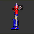 Red And Blue Robot Action Figure With Blue Axe Weapon