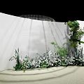 Floral Decorative Backdrop With White Flowers Green Plants And Logo