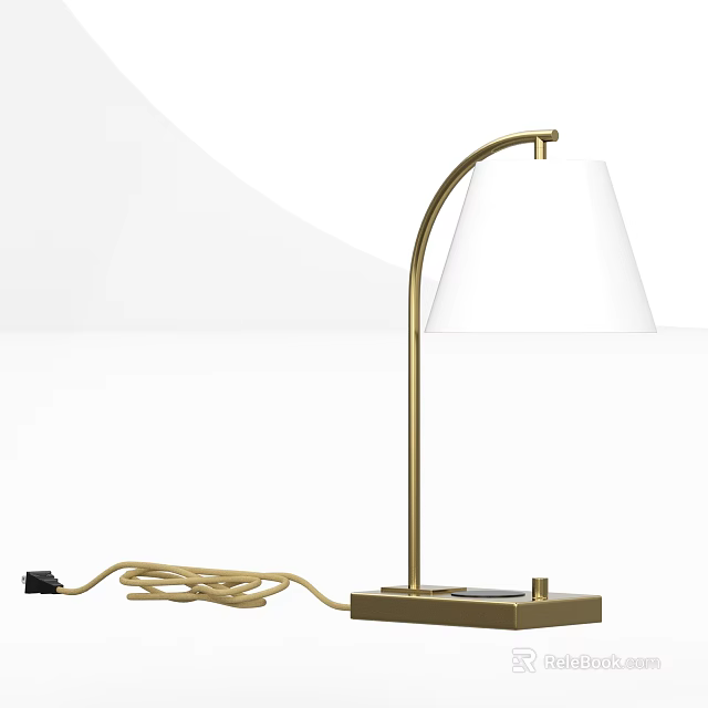 Modern Table Lamp With Golden Stand White Lampshade And Square Base 3d model 