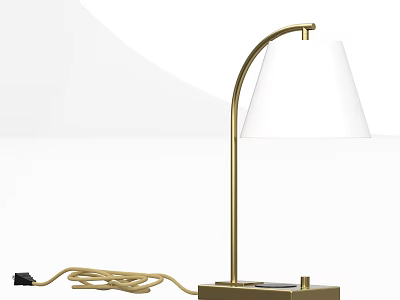 Modern Table Lamp With Golden Stand White Lampshade And Square Base 3d model