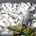 Natural Garden Landscape Featuring Snowy Mountains Green Valleys Flowing Rivers And Lush Vegetation