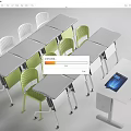 Modern Folding Tables And Green White Chairs For Office Classroom Use