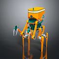 Orange Mechanical Robot Creature With Multi Legs And Articulated Arms 3d model