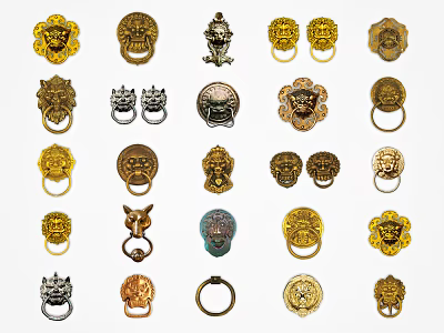 Various Ornate Metal Door Knockers With Gold And Silver Finishes 3d model