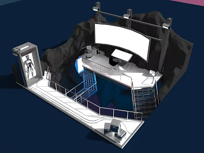 Cartoon Style Stage Scene Featuring Large Screen Rock Background Stairs And Railing 3d model