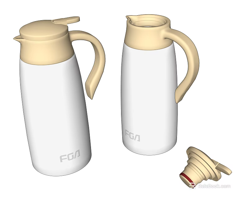 FOA White Insulated Kettle Daily Use Electrical Appliance with Beige Lid Handle and Separate Cap 3d model 