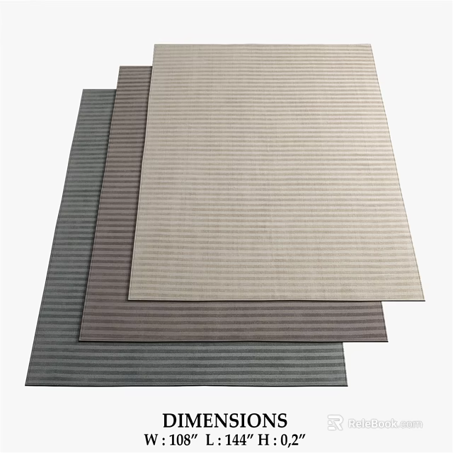 Striped Square Rugs Three Piece Collection in Beige Brown and Gray 3d model 