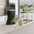 Modern Kitchen Countertop Setup With Coffee Maker Grapes And Ceramic Cup 3d model
