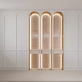 Elegant Modern Decorative Cabinet Interior With Arched Design Lighting And Wooden Panels