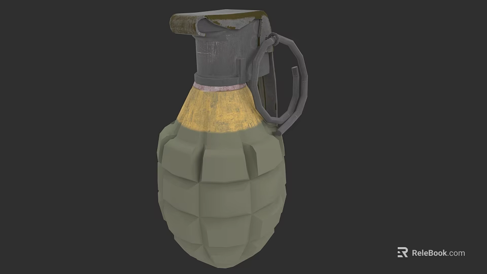 Military Style Grenade With Green Body Yellow Middle Section Metal Fuse And Pull Ring 3d model 