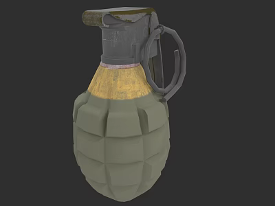 Military Style Grenade With Green Body Yellow Middle Section Metal Fuse And Pull Ring 3d model