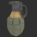 Military Style Grenade With Green Body Yellow Middle Section Metal Fuse And Pull Ring