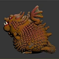 Game Movie Fantasy Monster Character With Orange Body Red Dragon Horns Sharp Fangs Scaly Skin