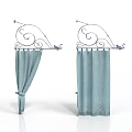 Decorative Metal Curtain Rods With Light Blue Patterned Curtains For Daily Use