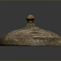 Ancient Sculpture Carving With Domed Lid Rounded Knob Top And Textured Surface