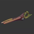 Ornamental Metal Weapon With Copper Golden Shiny Reflective Surface And Intricate Curved Design