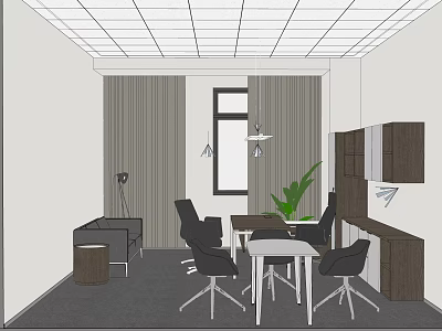 Modern Office Interior With Sofa Chairs Tables Green Plant Pendant Light And Cabinets 3d model