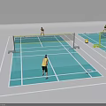 Sports Equipment For Badminton Court With Net Rackets And Active Players