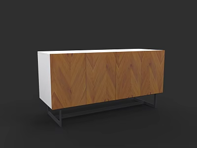 Modern TV Stand With Chevron Wooden Doors White Top And Black Metal Legs 3d model