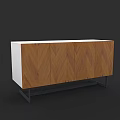 Modern TV Stand With Chevron Wooden Doors White Top And Black Metal Legs