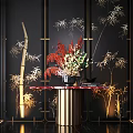 Elegant Console Table With Bamboo Patterns And Red Flower Arrangement On Marble Top 3d model