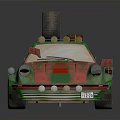 Vintage Modified Car With Red Green Striped Body Spare Tire On Roof And White Rims