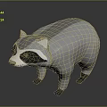 Raccoon 3D Model with Low Poly Design Gray White Body Black Markings on Dark Background