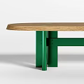 Simple Design Dining Table With Light Wood Top And Red Sturdy Legs 3d model