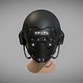Futuristic Black Tech Helmet Featuring Material Text Lights Mesh Design And Microphone 3d model