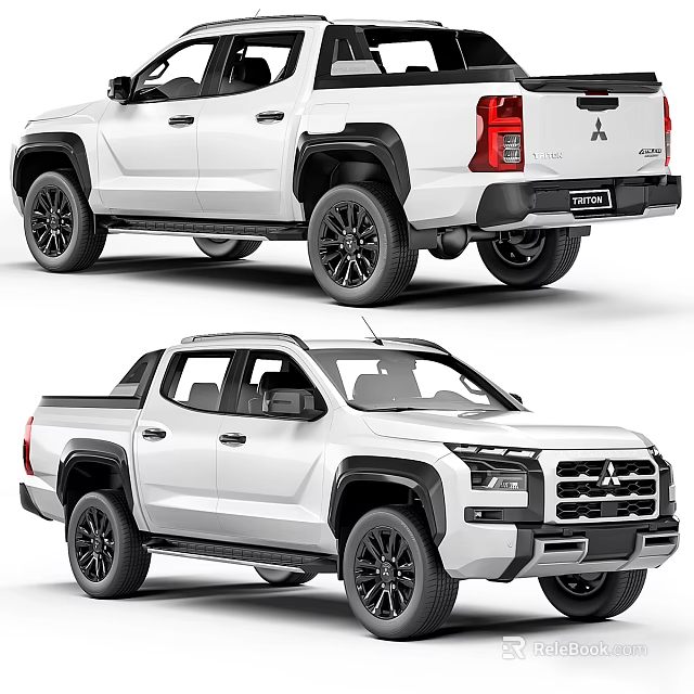Mitsubishi White Pickup Truck with Black Wheels Rugged Design and Cargo Bed 3d model 