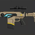 3D Rendered Gun with Golden Body Blue Accents Tactical Scope and Modern Futuristic Design