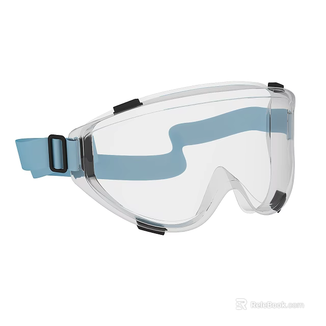 Clear Lens Safety Goggles With Blue Strap And Protective Design 3d model 