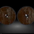 Ancient Wooden Shield Weapons Featuring Weathered Paint Black Rim Central Metal Boss And Wooden Crossbar