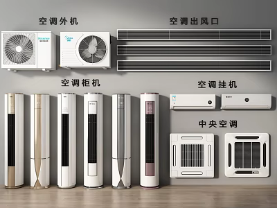Air Conditioner Fan Various Types Outdoor Units Air Outlets Floor Standing Wall Mounted Central AC 3d model
