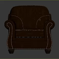 Brown Leather Single Sofa With Stitched Armrests Classic Design For Comfort