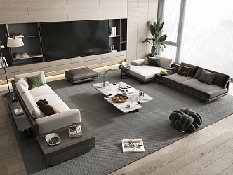 Minotti Sofa Coffee Table Combination Multi-person Sofa Coffee Table Leisure Chair Side Table Corner Table 3d model