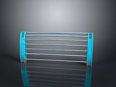 Blue Metal Rack With Horizontal Bars On Black Background And Reflection 3d model