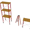 Red Portable Scaffolding And Ladder Construction Equipment With Wheels For Work 3d model