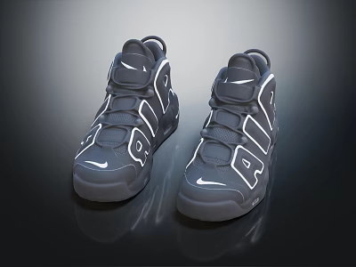 Stylish Gray Sporty Sneakers with Reflective Details Lace-Up Design Thick Sole and Trendy Look 3d model