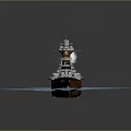 Battleship Naval Weapon Sailing on Blue Water with Detailed Military Design
